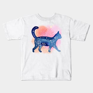 Cool aesthetic galaxy cat watercolor illustration design Kids T-Shirt